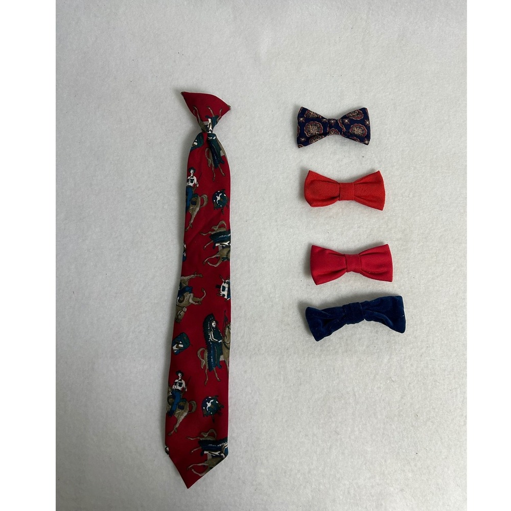 Westerncore Royal Kids OS‎ Red Navy Cowboy Print Necktie and 4 Bow Tie Set